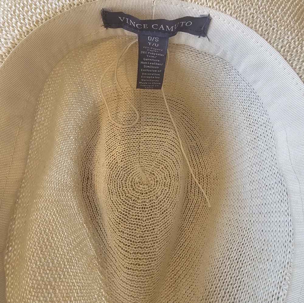 Vince Camuto Straw Panama Hat Beige Wide Brim Boho Summer - Picture 4 of 6